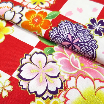 義若オリジナルの鯉口シャツ、ダボシャツ　市松に桜の柄